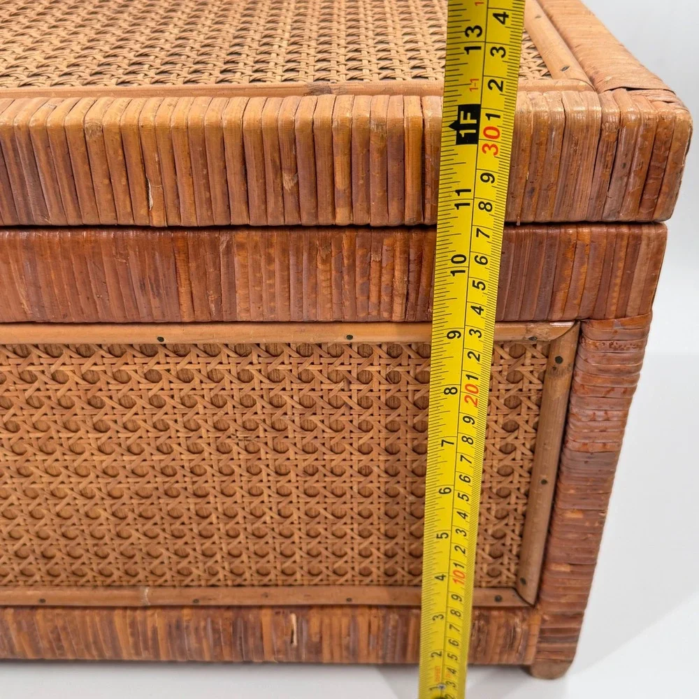 Vintage Chinese Cane & Rattan Storage Trunk Brass Hardware 27